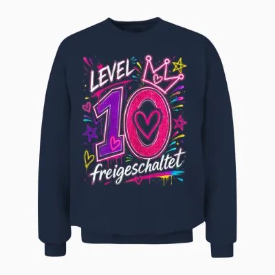 10 Jahre Mädchen Geburtstag Level Freigeschaltet Geschenk Unisex Sweatshirt - Navy