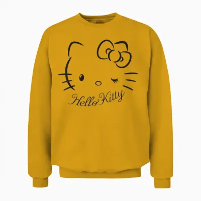 Sanrio Hello Kitty Winking Tee T-Shirt, Women's Casual Classic Cartoon Letter Print T-Shirt, Grey, Small Unisex Sweatshirt - Gold