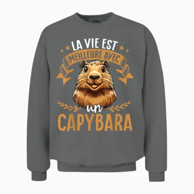 Life Is Better with a Capybara in Love with Capybara T-Shirt, Black, S Unisex Sweatshirt - Graphite Heather