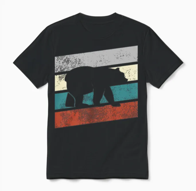 Bear Retro Wildlife Unisex T-Shirt in Black