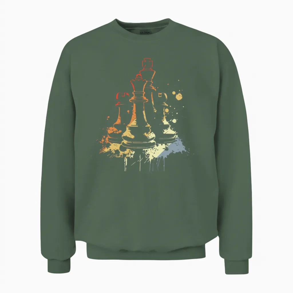 Chess Pieces Graffiti Unisex Sweatshirt in Military Green