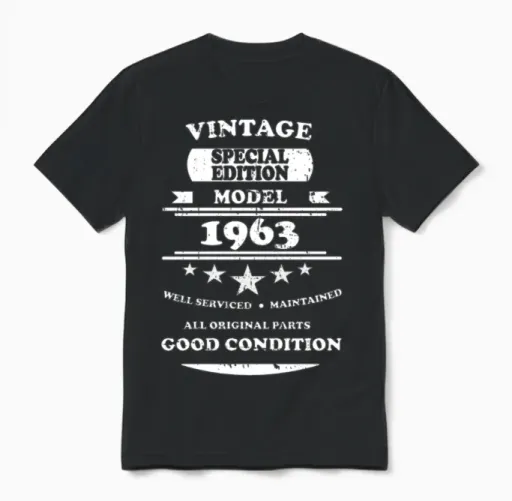 Vintage Retro White 1963 Unisex T-Shirt in Black