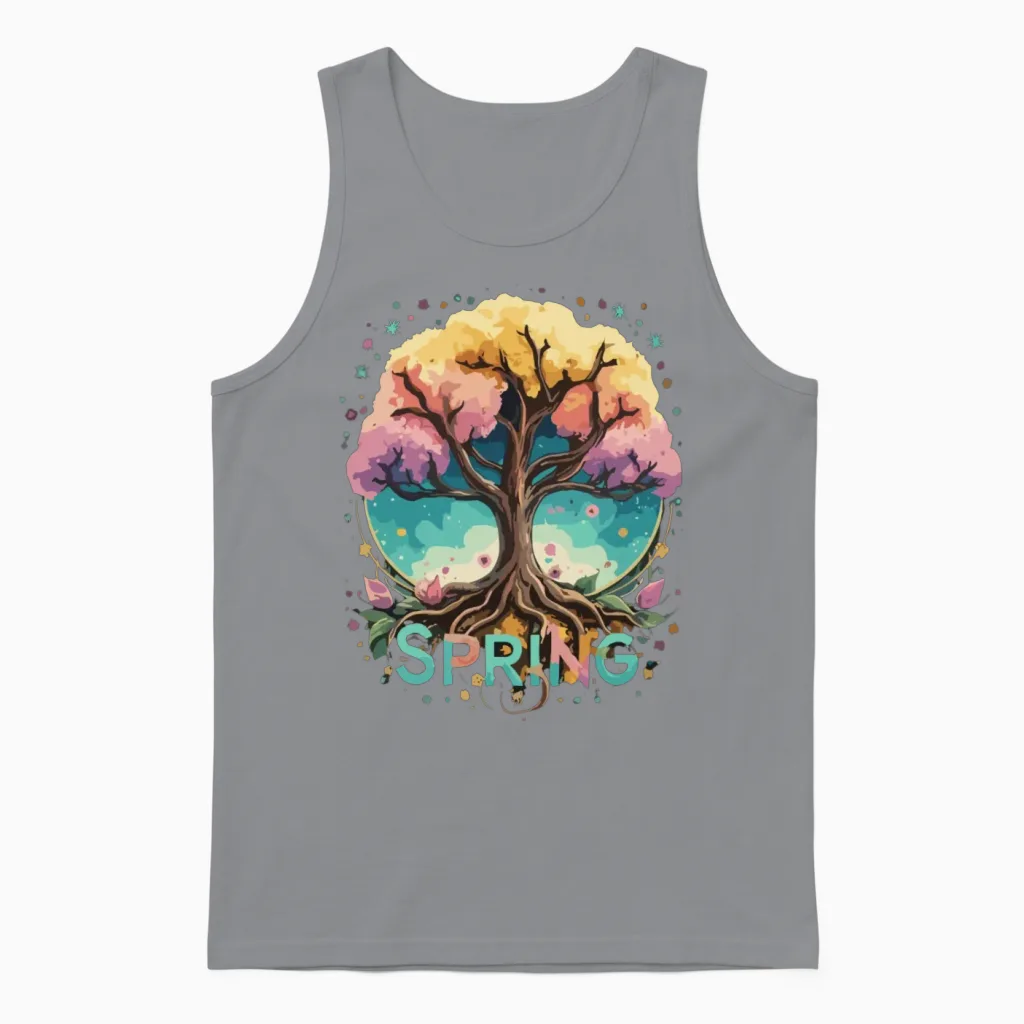 Spring Tree with Flowers Cheerful Colors Unisex Tank Top in Sport Grey