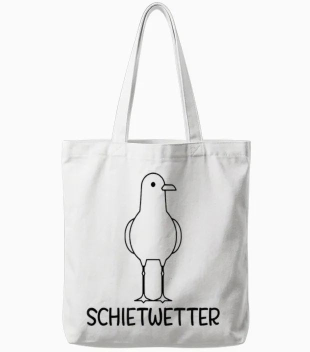 Schietwetter Möwe Tote Bags in White