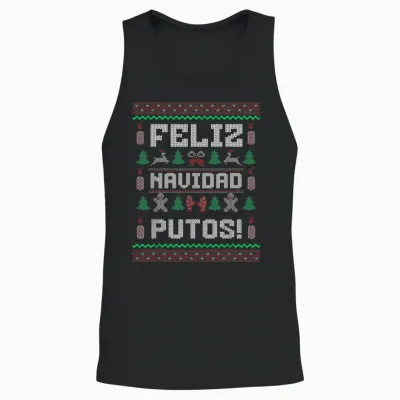 Feliz Navidad Putos Funny Mexican Christmas Sweater Design Unisex Tank Top - Black