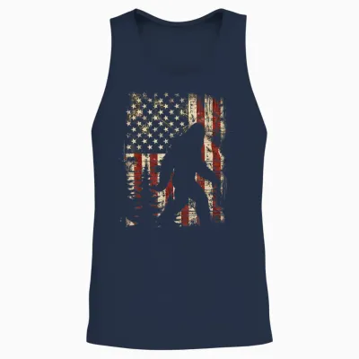 Bigfoot Sasquatch America Flag Patriotic Men Women Unisex Tank Top - Navy