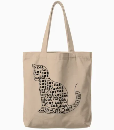 Funny Cat Tshirt Designe Tote Bags - Natural