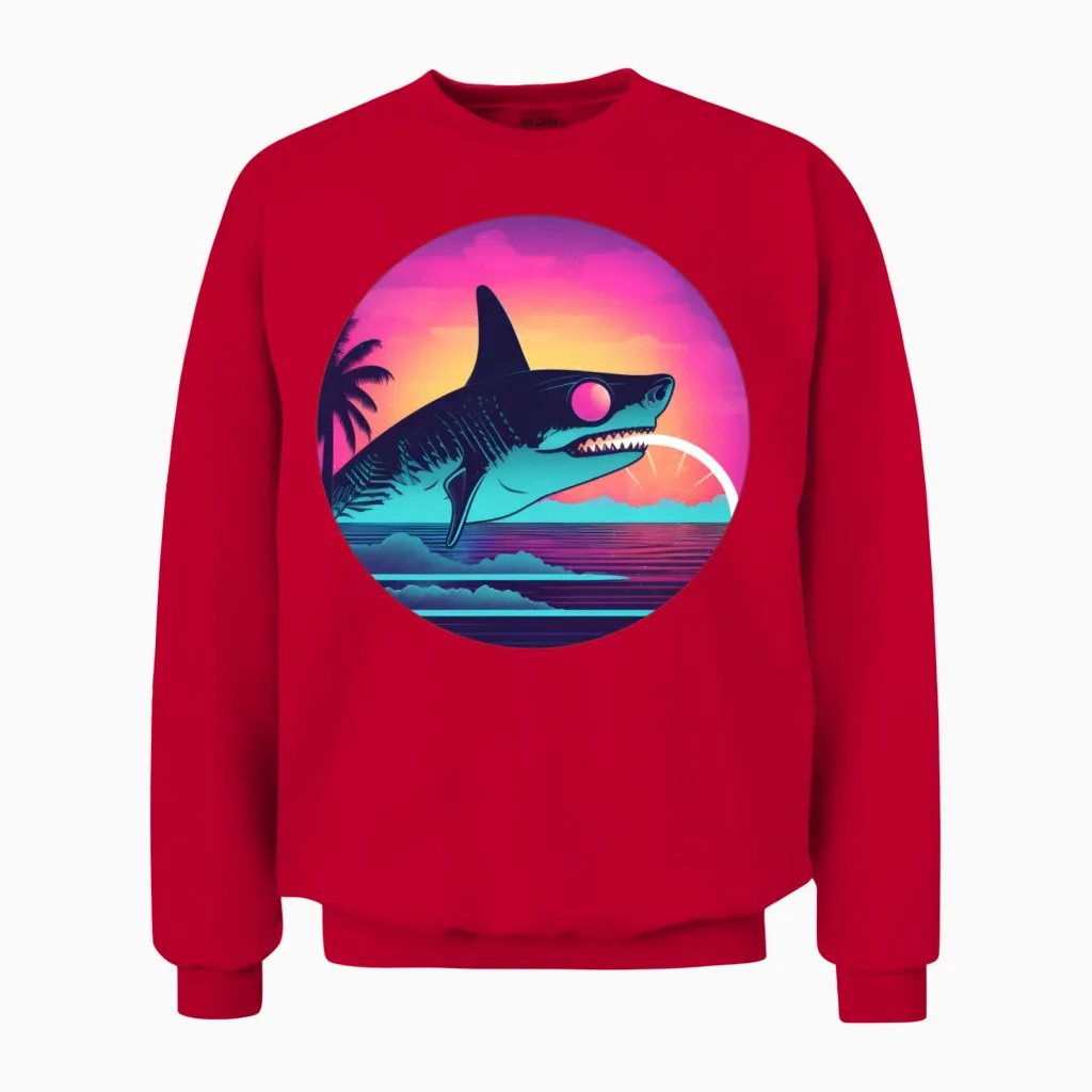 Retro Shark Lovers Vintage Unisex Sweatshirt in Red