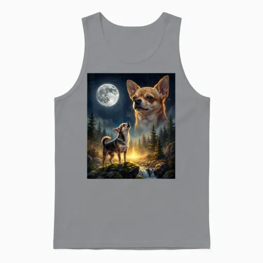 Chihuahua Howling to the Moon Funny Dog Meme Unisex Tank Top in Sport Grey