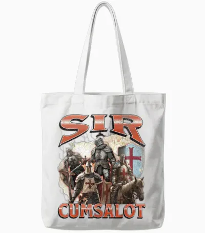 Sir Cumsalot Funny Offensive Knight Meme Bootleg Grafik Tote Bags - White