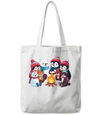 Cozy Winter Animals Tote Bags - White