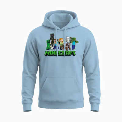 Minecraft Character Lineup Logo T-Shirt, Gray Unisex Hoodie - Light Blue