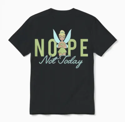 Disney Peter Pan Tinker Bell Nope Not Today Short Sleeve Unisex T-Shirt - Black