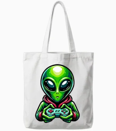 Alien Retro Gamer Tote Bags - White