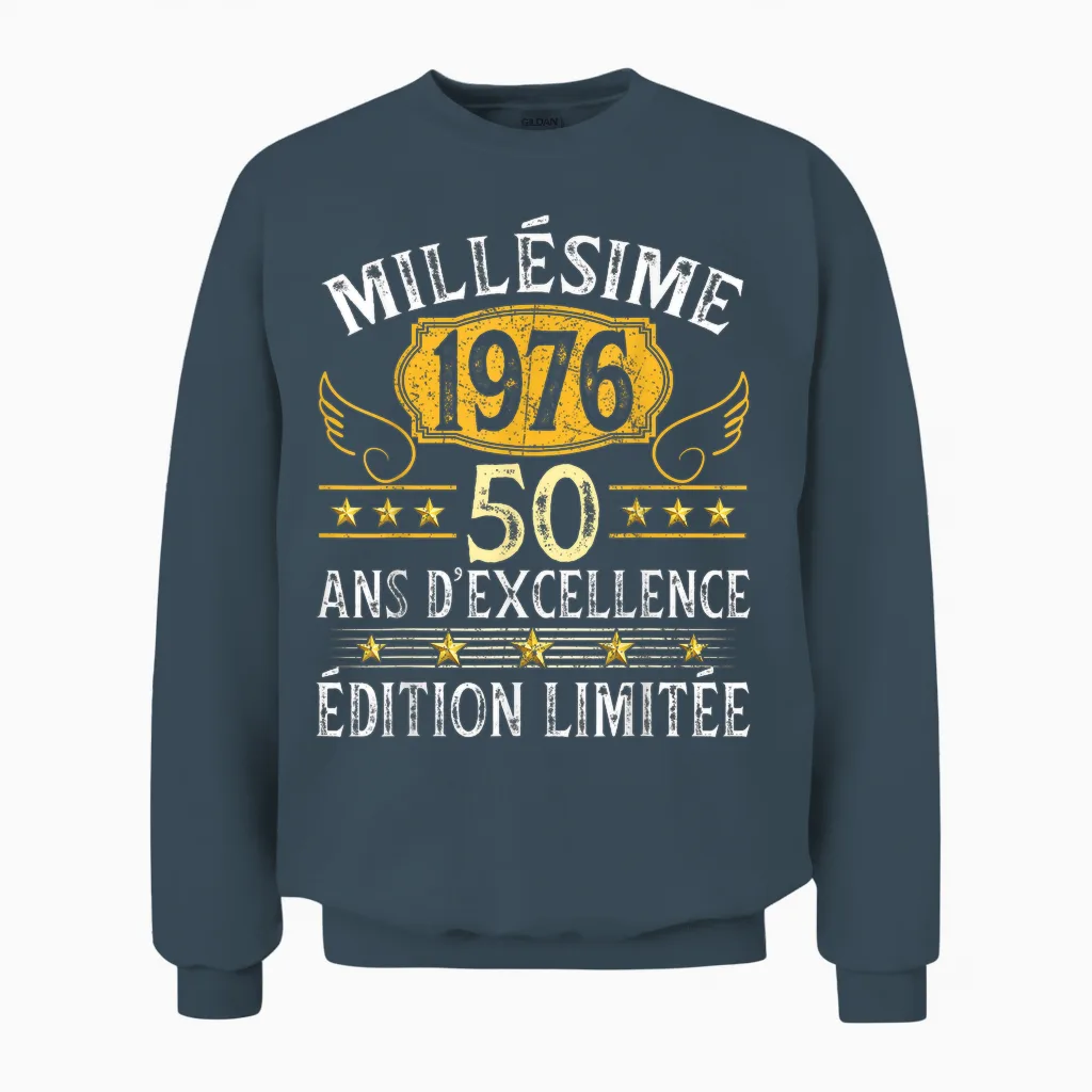 Vintage 1976 50 Years Birthday Man Woman Vintage 1976 Unisex Sweatshirt in Dark Heather