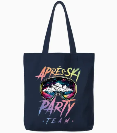 Apres Ski Party Team 2025 Colourful T-Shirt, Black Tote Bags - Navy