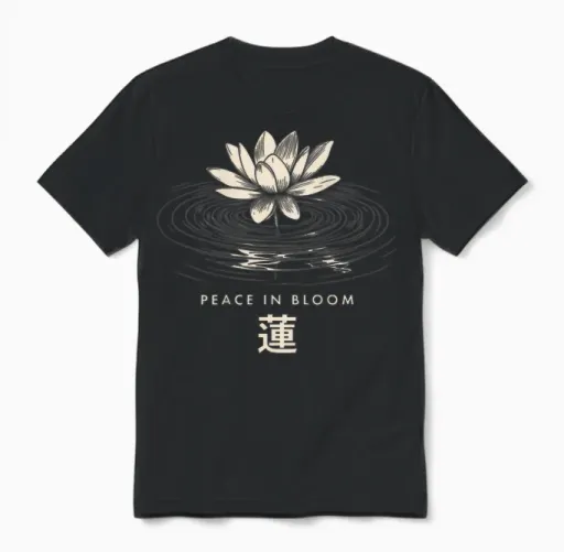 Japanese Lotus Flower Kanji Nature Lovers (artistic Back) Unisex T-Shirt - Black
