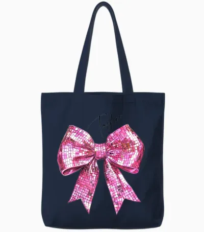 Bow Ball Disco Pink T-Shirt, White, Female X-Small Tote Bags - Navy