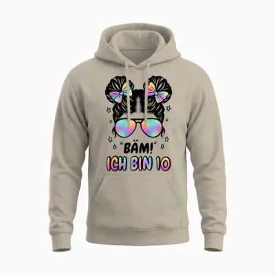 10th Birthday Girl Messy Bun Bäm! Ich Bin 10 Unisex Hoodie - Sand