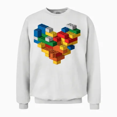 Kids Brick Builder Bricks Heart Building Blocks Unisex Sweatshirt - White