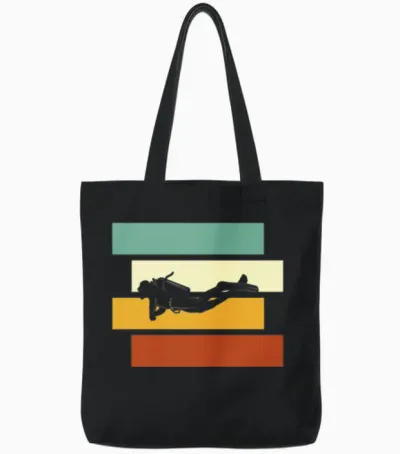 Diving Retro Tote Bags - Black