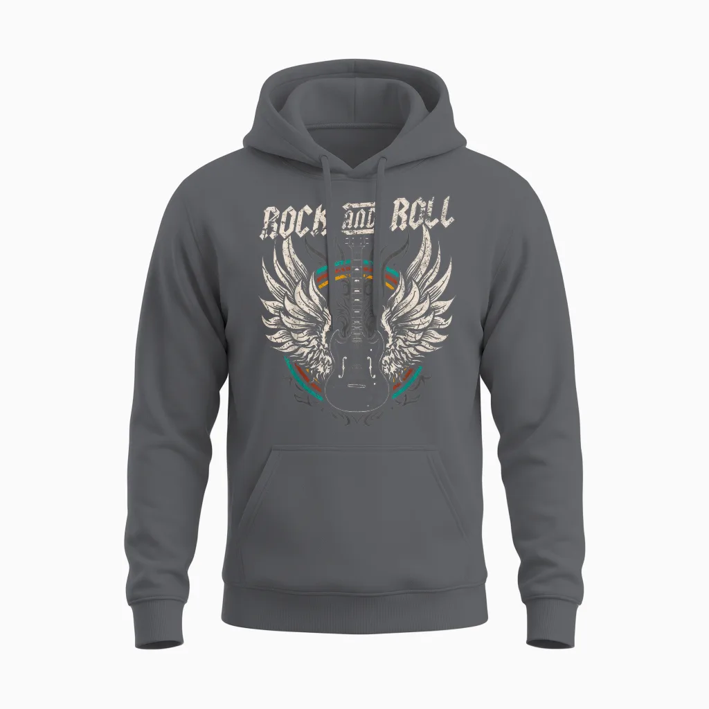 Rock and Roll Guitar Vintage Rock Music T-Shirt, Black Unisex Hoodie in Charcoal