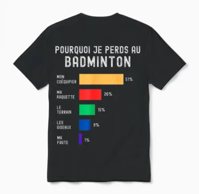 Maillot Badminton Je Peux Pas J'ai Badminton Gift Idea Bad T-Shirt, Black, S Unisex T-Shirt - Black