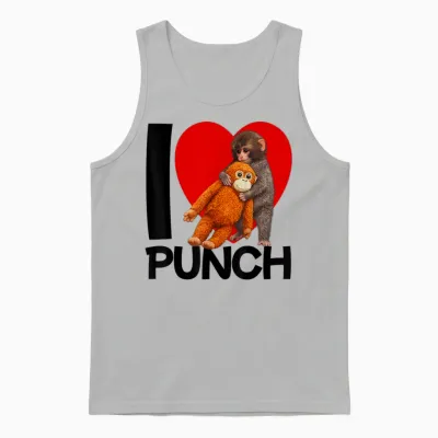 Cute Baby Monkey Heart Named I Love Punch Plush Hug Unisex Tank Top - Ash
