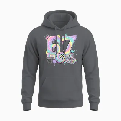 67 6 7 6/7 6-7 Meme Costumes Tiedye, T-Shirt De Basket, Cerceau T-Shirt Haut De Gamme Unisex Hoodie - Charcoal