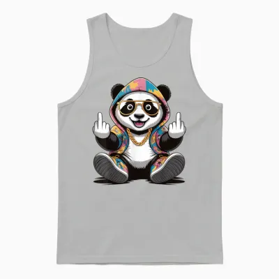 Cool & Funny Panda Design Humor Middle Finger Unisex Tank Top - Ash