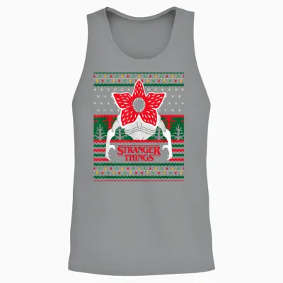 Stranger Things Christmas Epic Demogorgon Ugly Sweater Logo Unisex Tank Top - Sport Grey