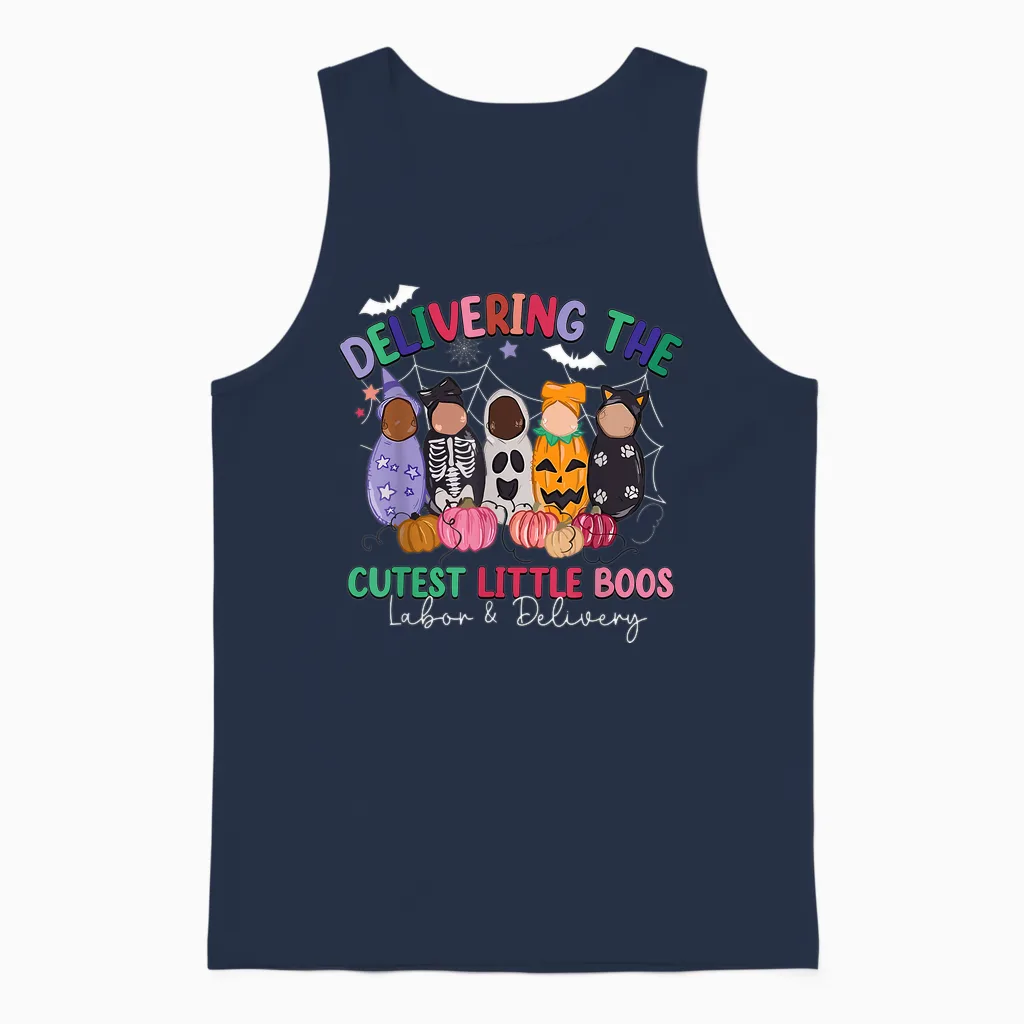 Delivering the Cutest Boos Labor & Delivery Halloween Nurse Unisex Tank Top in Navy