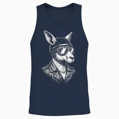 Animal Retro Biker Kangourou Moto Rider Unisex Tank Top - Navy