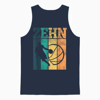 Children's Birthday 10 Years 10th Birthday Basketball T-Shirt, Black Unisex Tank Top - Navy