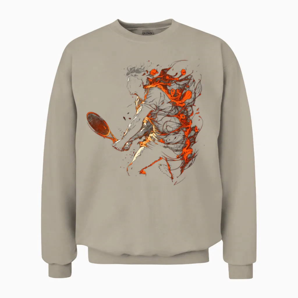 Tennis Player Retro Tennis Vintage Flames Unisex Sweatshirt in Sand