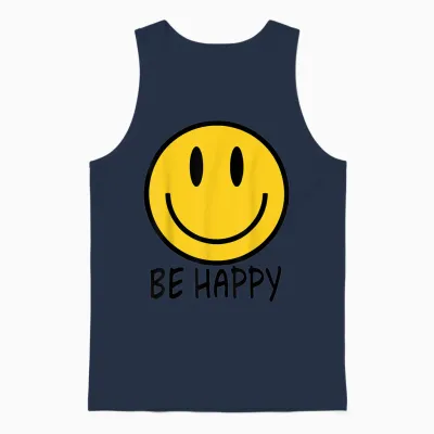Be Happy 70s 80s Yellow Smile Face Happy Smiling Face Unisex Tank Top - Navy