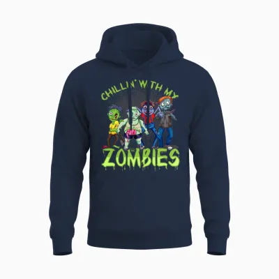Chillin with My Zombies Funny Halloween Zombie For Unisex Hoodie - Navy