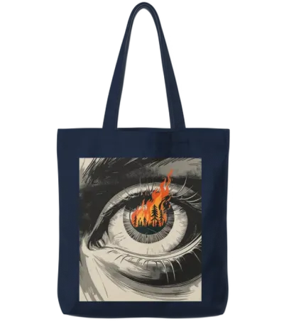 Forest Fire in Eye Retro Vintage Eco Design Nature Tote Bags - Navy