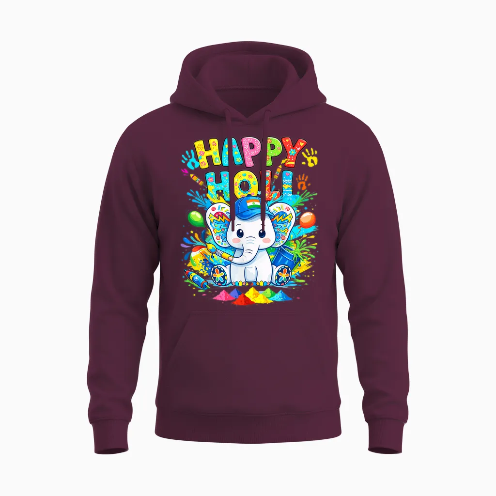 Happy Holi Festival India Color Elephant Hindu Toddler Boys Unisex Hoodie in Maroon