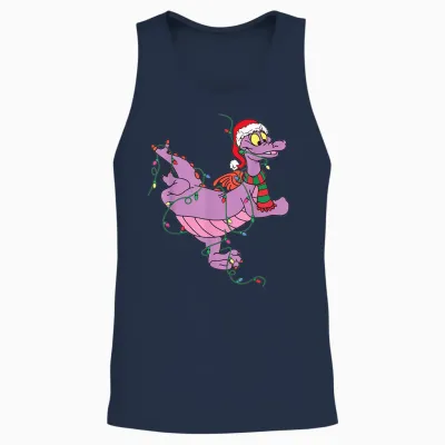 Cute Dragon Figment Lights Christmas Santa Animal Women Men Unisex Tank Top - Navy
