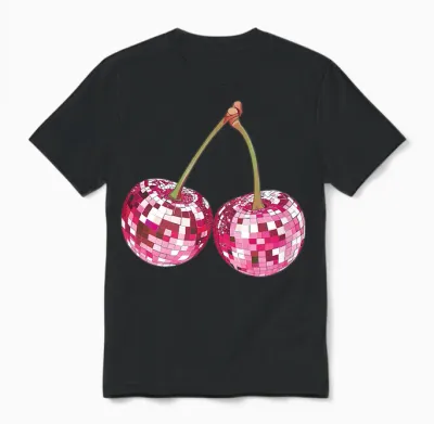 ästhetischer Trendiger Y2k-Disco-Kugel Mit Kirsche, Für Damen, Girly Unisex T-Shirt - Black