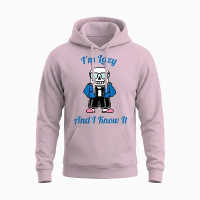 Sans Skeleton Cool Pixel Art I'm Lazy and I Know It Unisex Hoodie - Light Pink