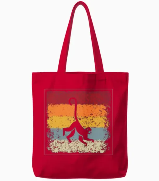 Monkey Retro Tote Bags in Red