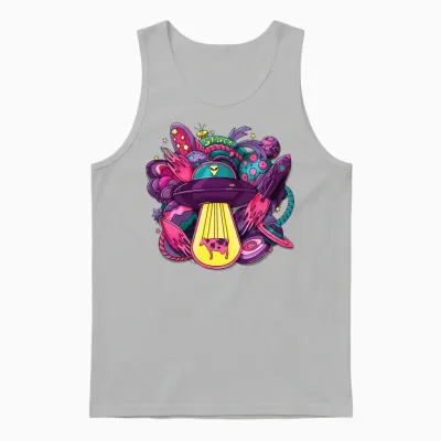 Space with Alien Saucer Rocket Planets Stars Unisex Tank Top - Ash