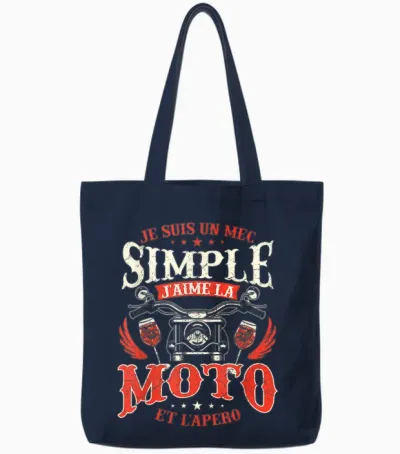 Je Suis Un Guy Simple J'aime La Moto - Biker Motorcycling T-Shirt, Black, S Tote Bags - Navy