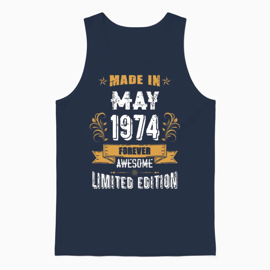 May 1974 Vintage Birthday Present Unisex Tank Top in Navy