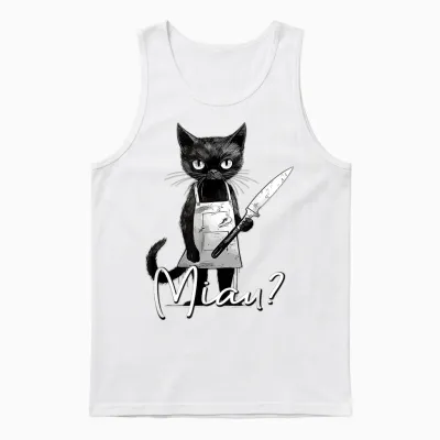 Miau Katze Mit Messer I Lustiges Katzenmotiv I Katze Miau Unisex Tank Top - White