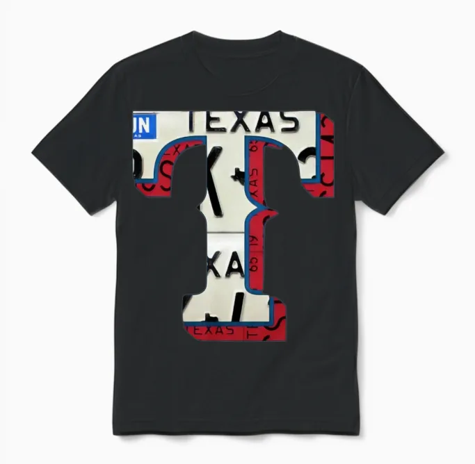 Texas Rangers License Plate Art Unisex T-Shirt in Black