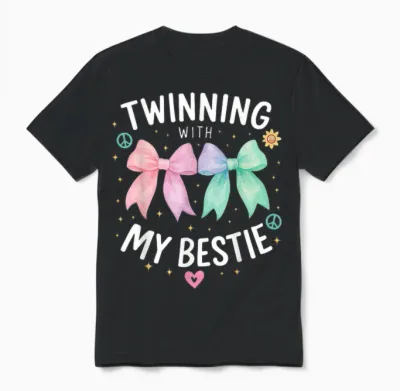 Twinning with My Bestie, Spirit Week Girls Kids Twin Day Bow Unisex T-Shirt - Black