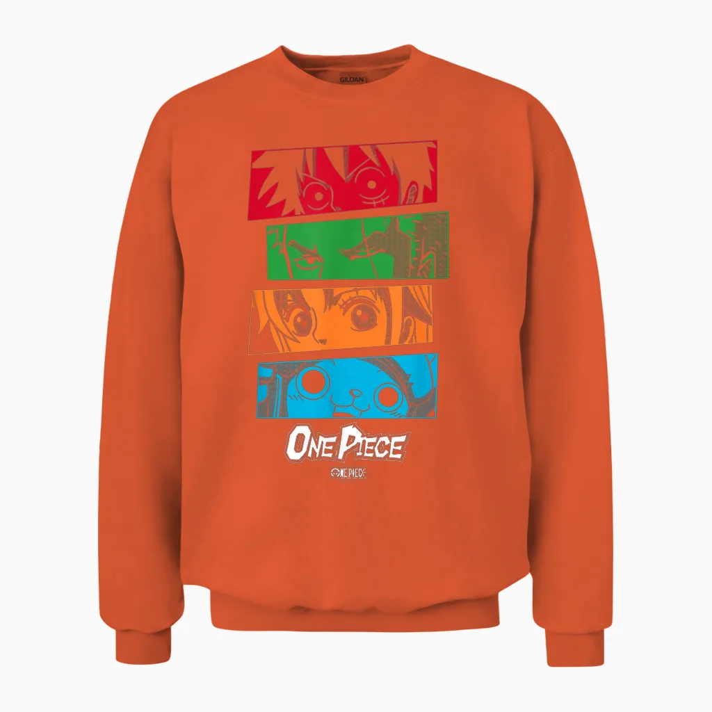 One Piece Anime Straw Hat Crew Character Eyes Unisex Sweatshirt in Orange